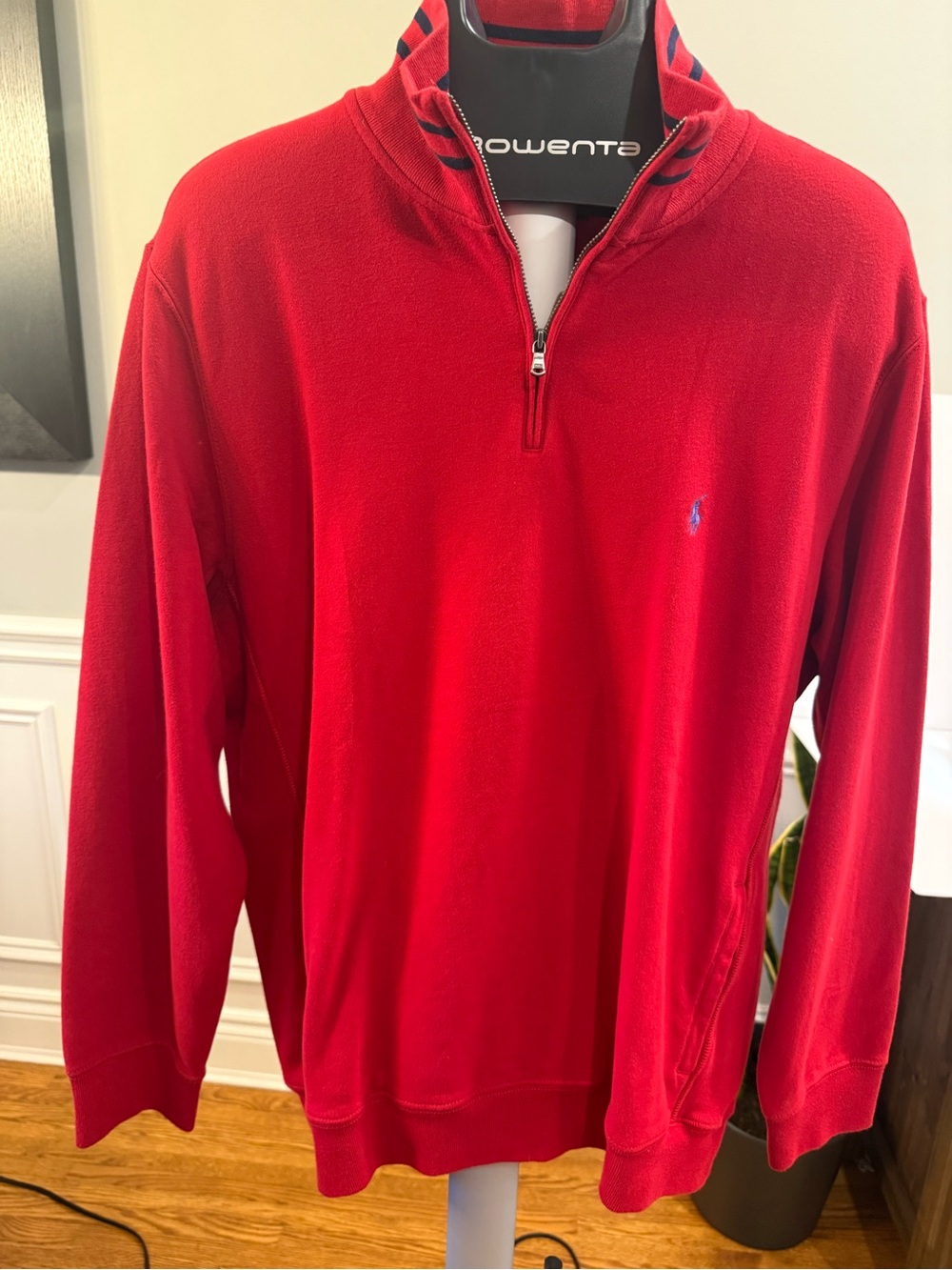 Polo Ralph Lauren Red Quarter-Zip Sweatshirt Striped Collar Men's Size L